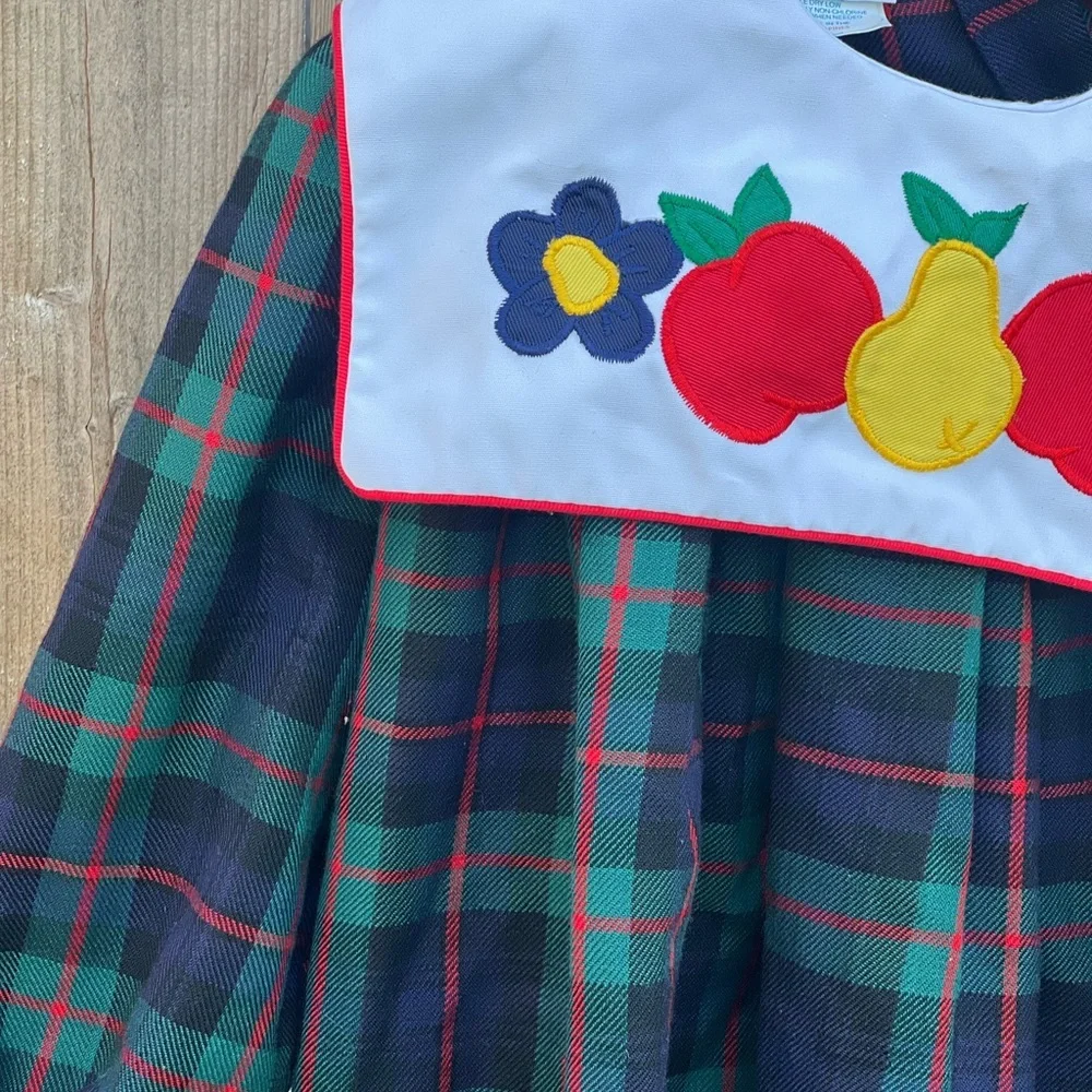 Carters Vintage Plaid Appliqué Bib Dress NWT